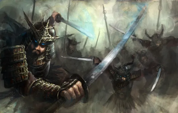 Картинка оружие, фантастика, доспехи, арт, битва, Samurai, Самураи