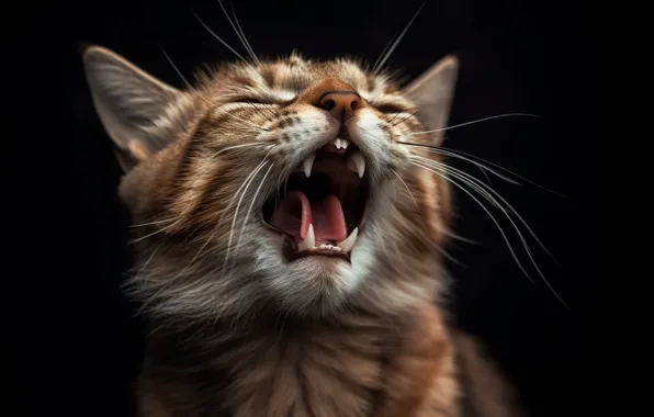 Кошка, кот, пасть, цифровое искусство, ИИ-арт, нейросеть, искусство искусственного интеллекта