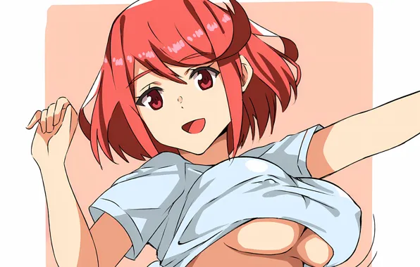 Girl, sexy, cleavage, erect nipples, red hair, boobs, anime, beautiful