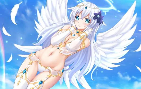 Girl, sexy, cleavage, thighhighs, long hair, boobs, anime, wings