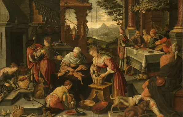 Масло, картина, холст, мифология, Якопо Бассано, Богач и Лазарь, 1700, Jacopo Bassano