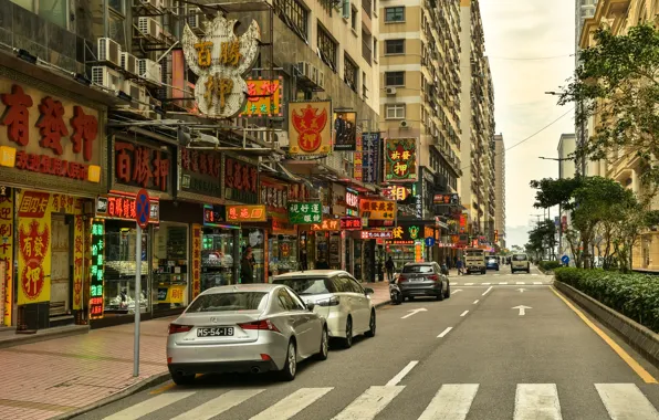 Картинка дорога, машина, улица, дома, Китай, Macao
