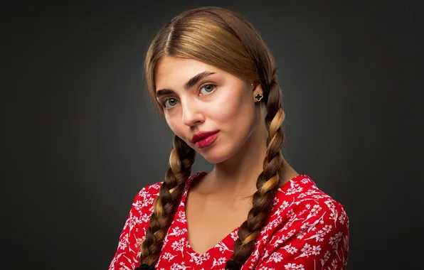 Взгляд, девушка, портрет, косички, Наташа, Евгений Дёгтев