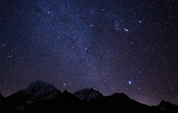 Картинка небо, горы, ночь, природа, скалы, звёзды, Гималаи, Непал