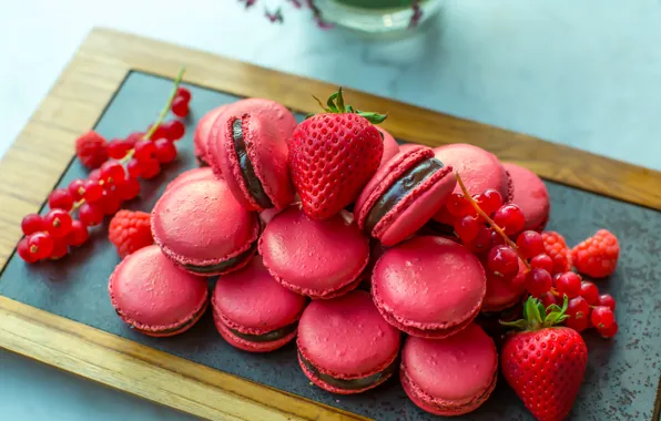 Розовый, клубника, смородина, выпечка, сладкое, макарон