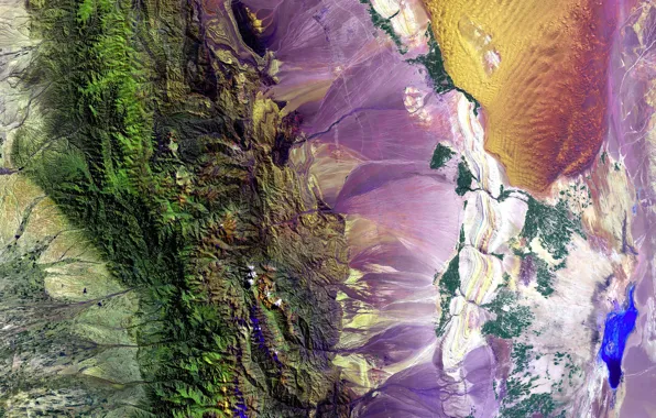Горы, фото, краски, Земля, NASA