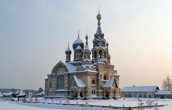Картинка зима, снег, церковь