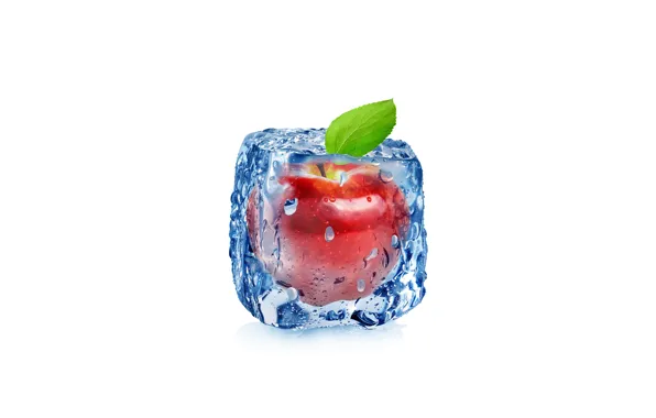 Капли, абстракция, apple, яблоко, воды, арт, ice, куб