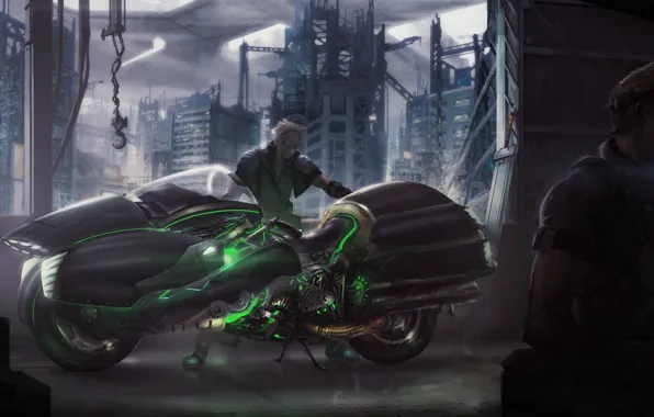 Bike, fan art, Final Fantasy VII, Cloud Strife, FFVII