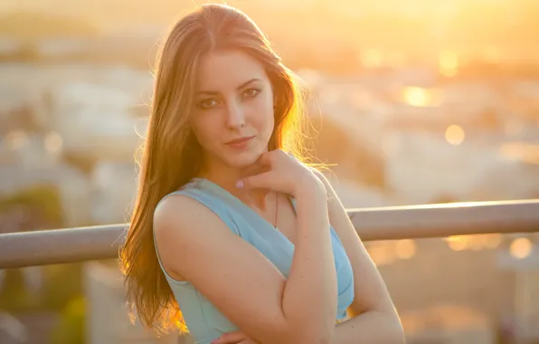 City, light, girl, fashion, dress, sunset, young, evening