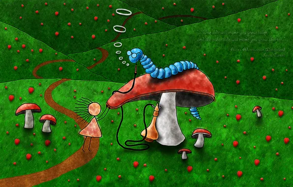 Картинка гусеница, грибы, тропа, Алиса
