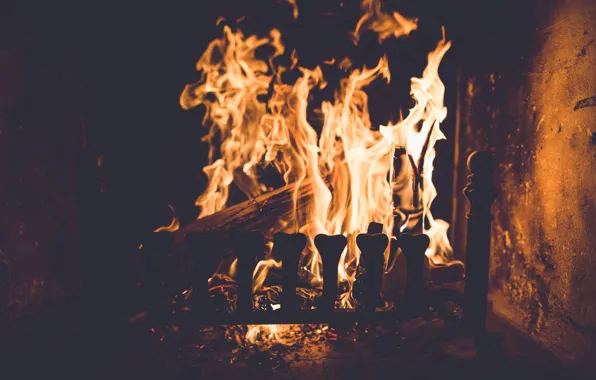 Уют, тепло, огонь, пламя, дрова, камин