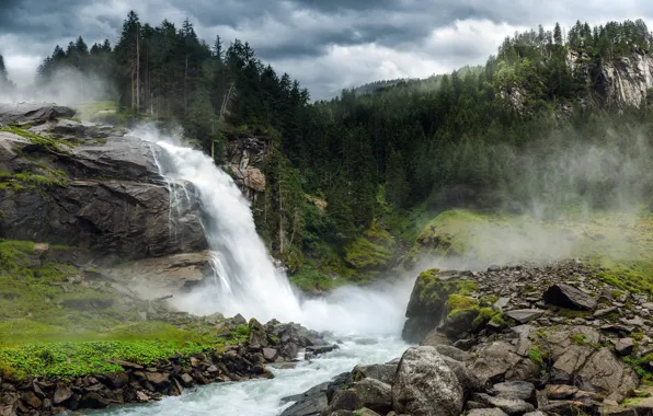 Лес, река, Krimml Waterfalls