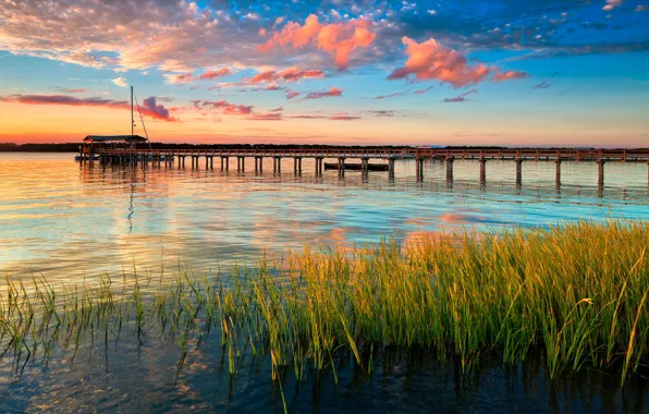 Картинка мост, берег, пирс, водоем