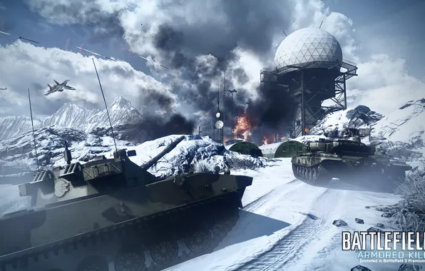 Картинка зима, авиация, горы, танки, Battlefield 3, premium, armored kill