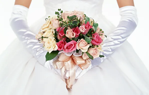 Картинка розы, букет, перчатки, невеста