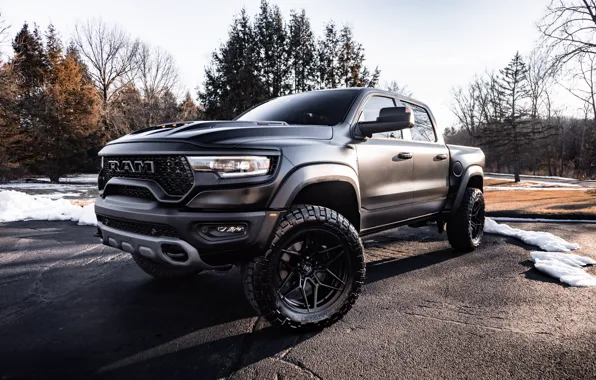 Dodge, Black, Snow, Pickup, Forest, Dodge Ram, TRX, Ram TRX