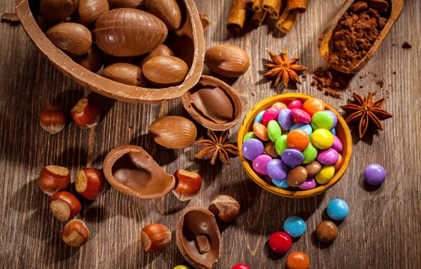 Картинка шоколад, яйца, Пасха, chocolate, Easter, eggs, decoration, Happy