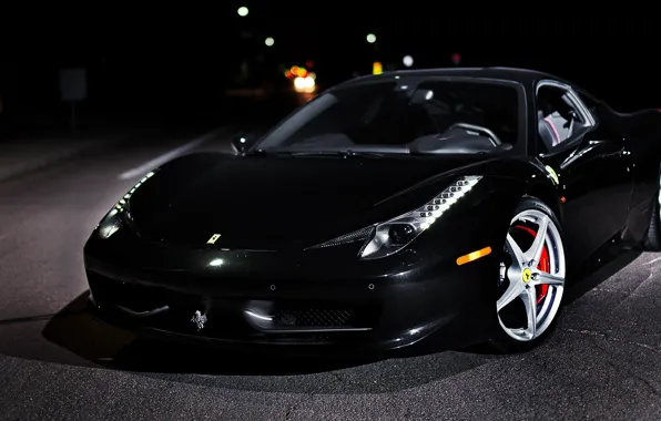Черная, Ferrari, суперкар, феррари, 458, Black, Italia