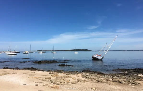 Beach, sky, water, sand, shore, ship, ships, Uruguay