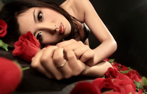 ASIAN, LONG HAIR, SMILE, FLOWER, RING