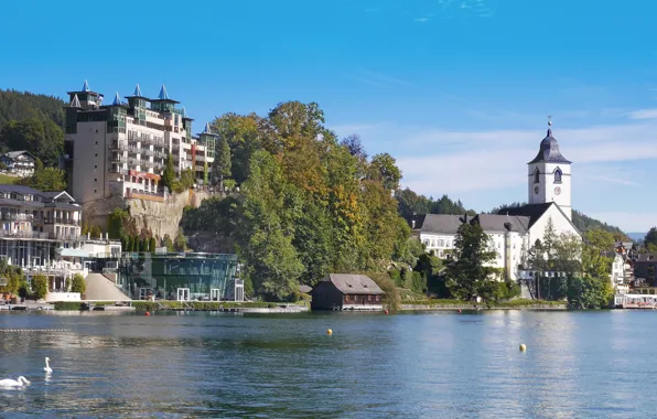 Картинка озеро, здания, Австрия, St. Wolfgang