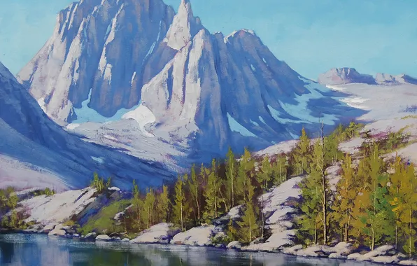 Картинка лес, горы, рисунок, арт, artsaus, sierra mountains nevada