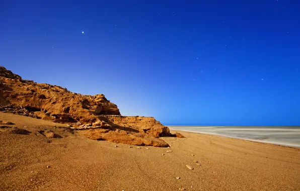 Картинка море, небо, звезды, ночь, скала, океан, берег, Argentina