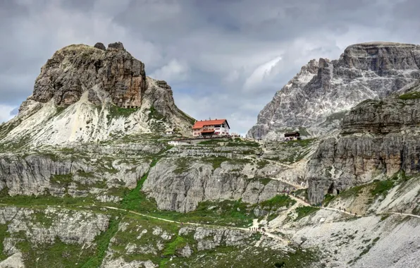 Картинка горы, дом, скалы, Италия, Доломитовые Альпы