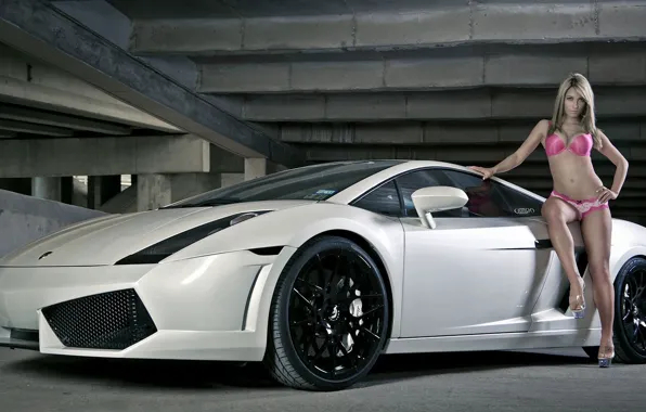 Взгляд, девушка, Lamborghini, прическа, парковка, автомобиль, Эротика, Courtney walker