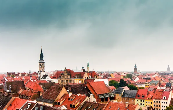 Germany, fog, cityscape, cloudy, roof, Görlitz