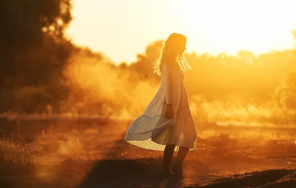 Картинка девушка, солнце, свет, поза, платье, Вадим Миронов