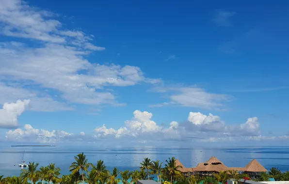 Песок, пляж, небо, облака, океан, Занзибар, Zanzibar island