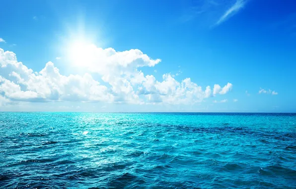 Картинка небо, солнце, облака, природа, океан