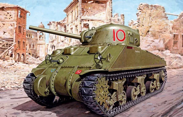 Art, painting, tank, ww2, M4A4 Sherman