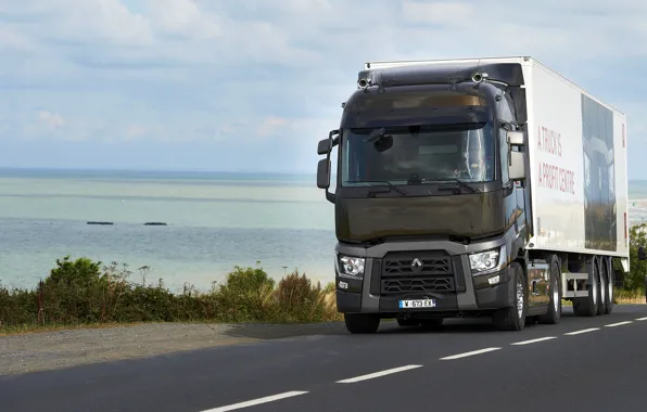 Дорога, берег, грузовик, Renault, седельный тягач, 4x2, полуприцеп, Renault Trucks