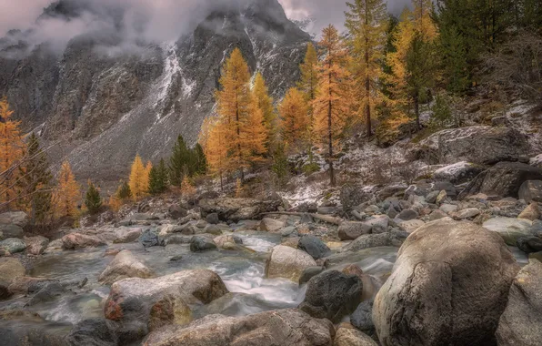 Rocks, stream, mountainous