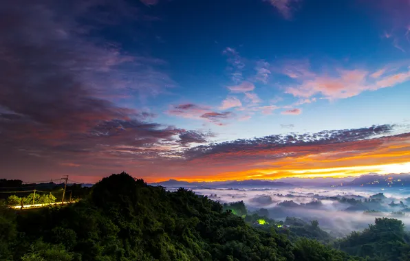 Пейзаж, горы, природа, утро, тайвань