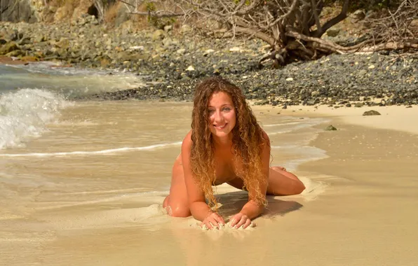 Girl, sexy, beach, green eyes, long hair, legs, sea, nature
