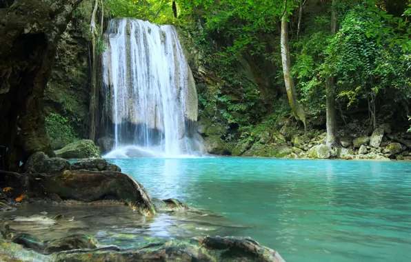 Картинка лес, природа, река, водопад