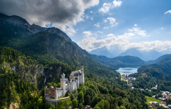 Картинка горы, замок, Германия, долина, Бавария, панорама, Germany, Bavaria