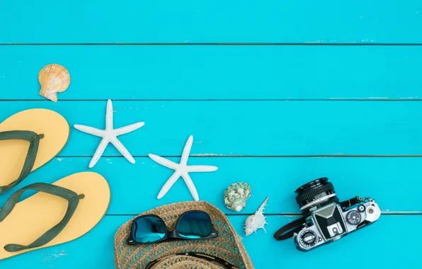 Море, отпуск, шляпа, фотоаппарат, морская звезда, sea, hat, camera