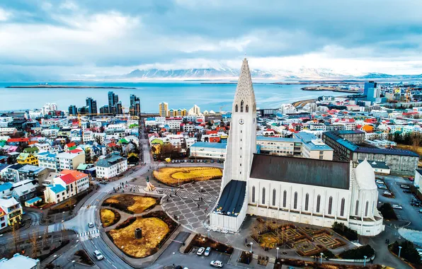 Картинка city, cathedral, island, iceland, church, reykjavik, hallgrimskirkja