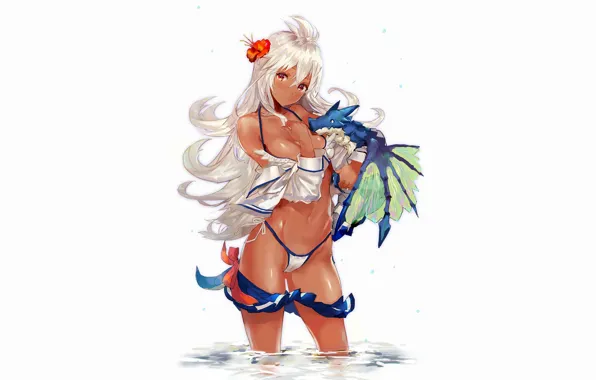 Girl, sexy, cleavage, long hair, boobs, anime, beautiful, red eyes