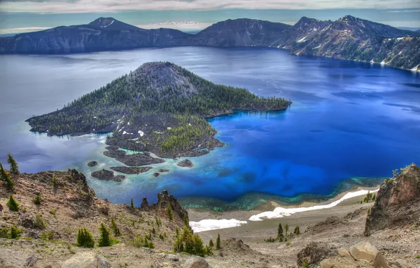 Картинка горы, природа, озеро, USA, кратер, Oregon, Crater Lake National Park, Crater Lake Drive