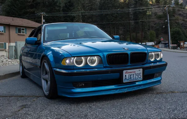 BMW, blue, 7series, E38