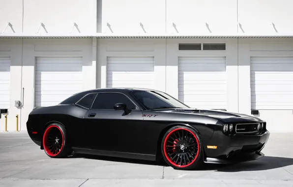 Dodge, Challenger, srt, black, red wheels