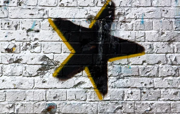 Картинка wall, white, Star, black, yellow, pattern, spray paint