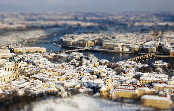 Река, Прага, Чехия, панорама, мосты