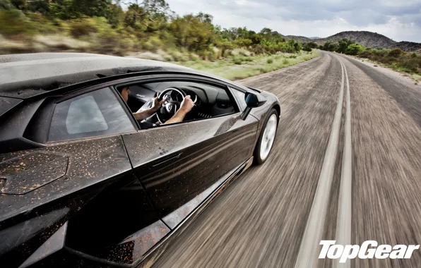 Картинка дорога, скорость, Lamborghini Aventador, Top-Gear